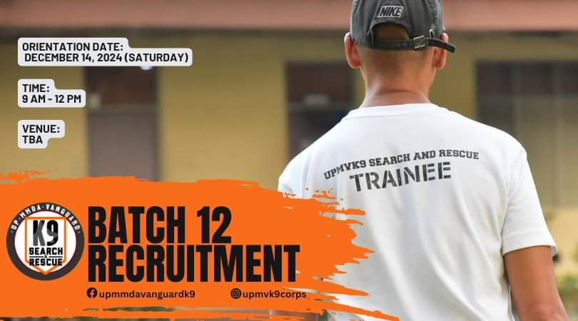 Invitation – UP MMDA Vanguard K9 Batch 12 Recruitment For Training Of DVA Residents And Their Canine